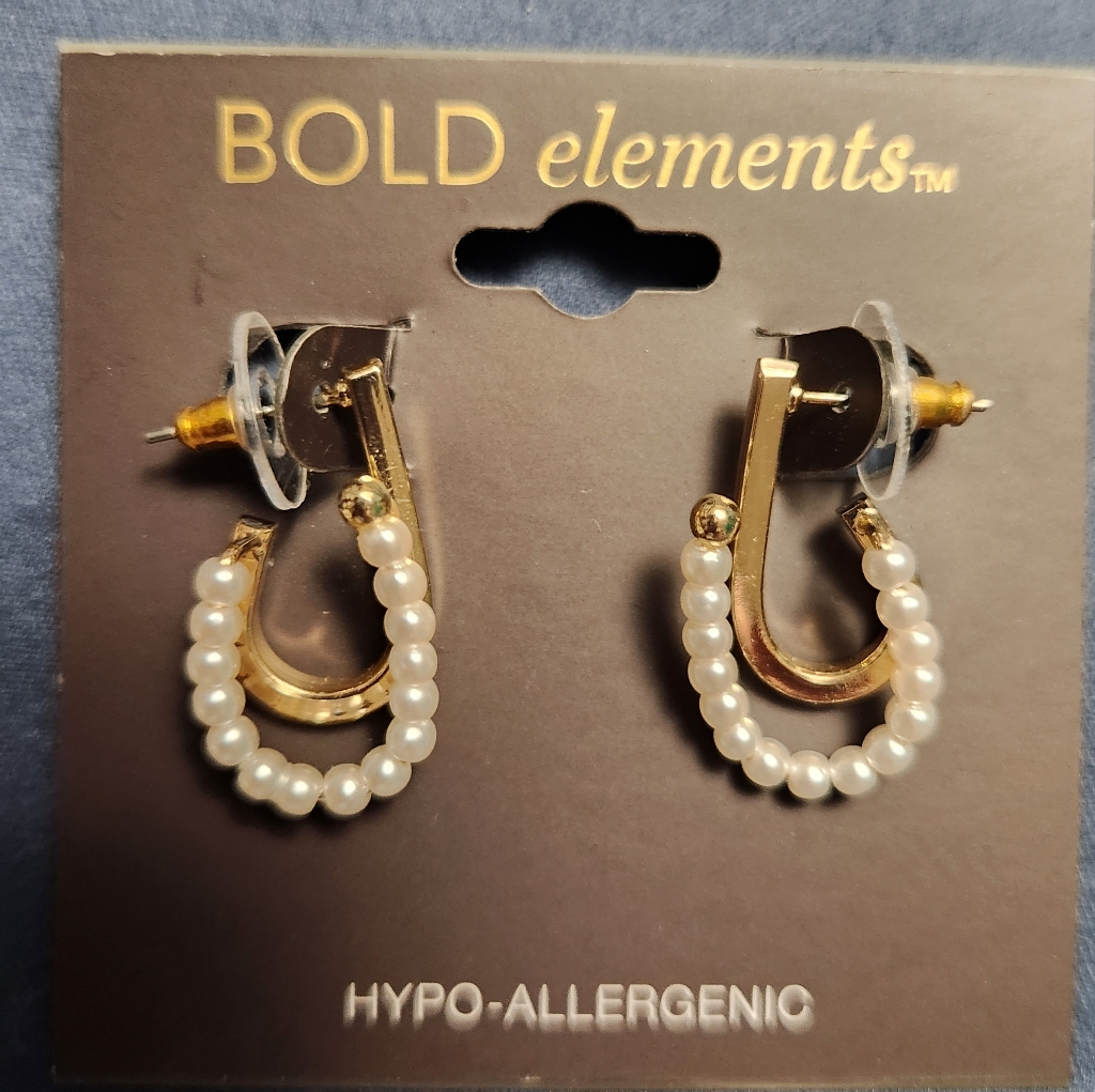 Bold Elements Pearl Gold Tone Earrings 10$